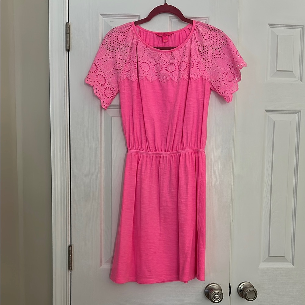 Lilly Pulitzer Vibrant Pink Eyelett Sleeve Dress